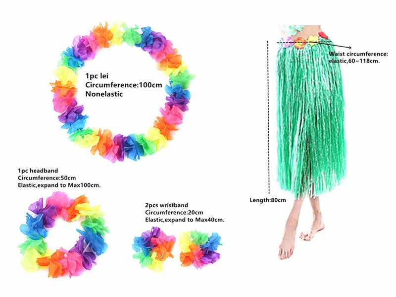 ALIMITOPIA Hawaii Dancing Hula Set Grass Skirt Adult Costume Suit(Skirt Color:Green,Thicken) - Image 2